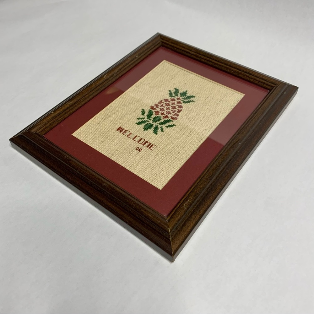Vintage Custom Framed Pineapple Welcome Cross-Stitch Needlepoint Art - Picture 2 of 4